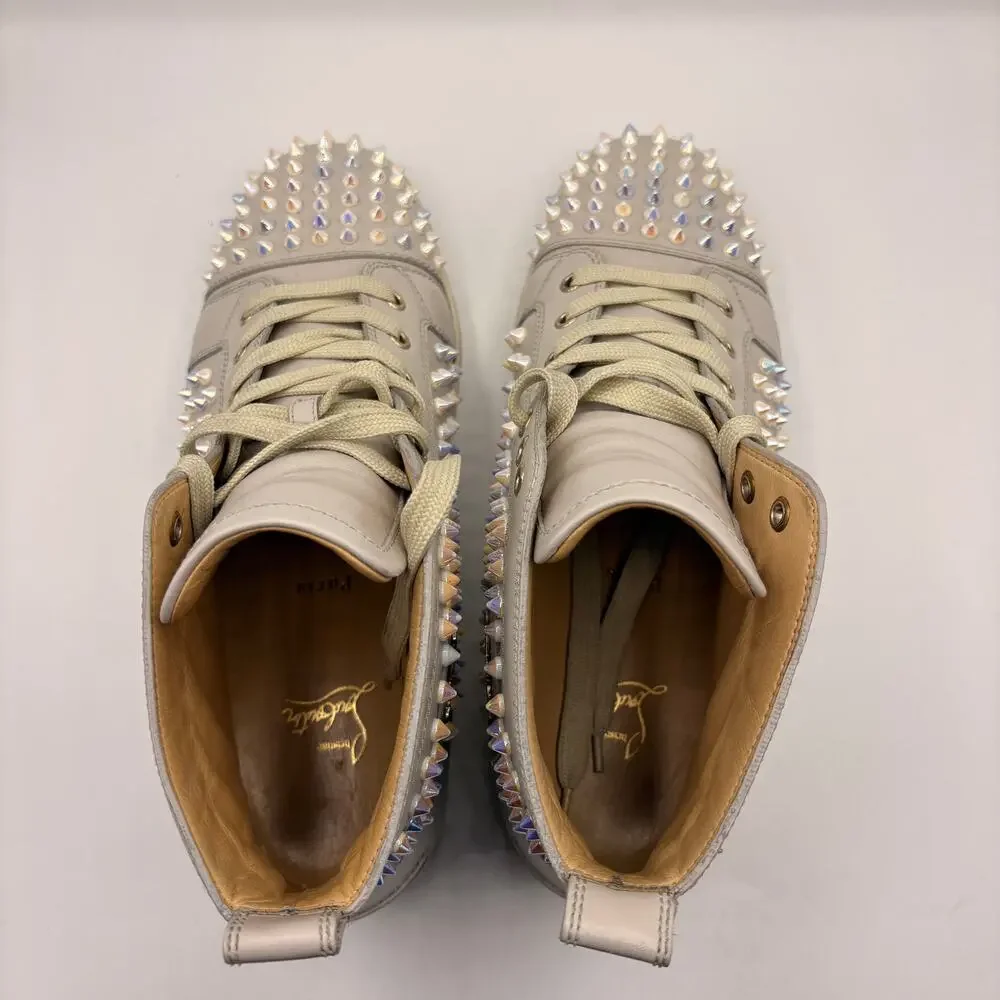 CHRISTIAN LOUBOUTIN Louis Hi Top Spike Sneaker White Iridescent Sz 43/US10 $1390